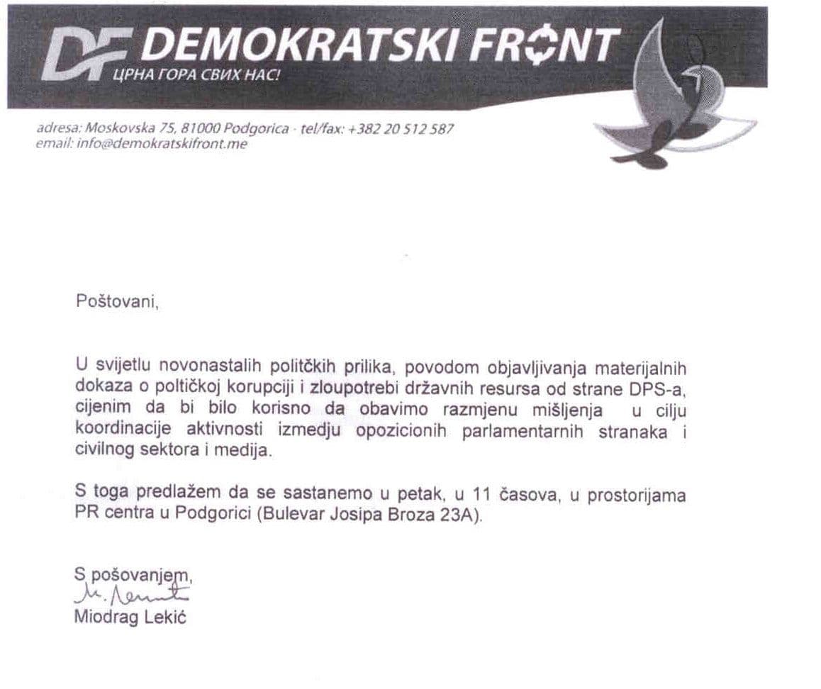 DF osim opozicije pozvao: Perovića, Ivanovića, Brkovića, Milutinovića, MANS i USSCG DF osim opozicije pozvao: Perovića, Ivanovića, Brkovića, Milutinovića, MANS i USSCG