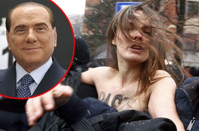 FOTO: Feministkinje golim grudima napale Silvija Berluskonija FOTO: Feministkinje golim grudima napale Silvija Berluskonija