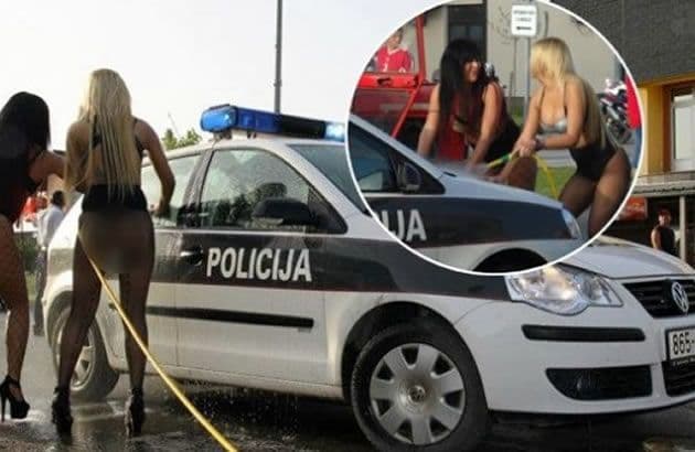 Seksi Beograđanke zaludjele Bosnu perući policijski automobil Seksi Beograđanke zaludjele Bosnu perući policijski automobil