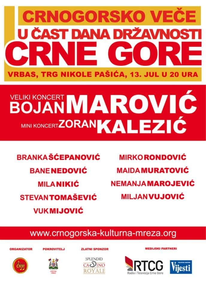 U Vrbasu centralna proslava Dana državnosti Crne Gore u Srbiji U Vrbasu centralna proslava Dana državnosti Crne Gore u Srbiji