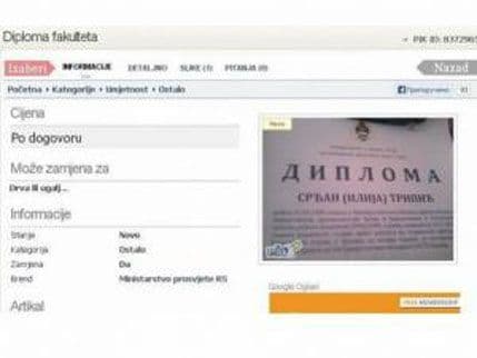 BiH: Prodaja diplome Filozofskog fakulteta u Banjaluci preko oglasa BiH: Prodaja diplome Filozofskog fakulteta u Banjaluci preko oglasa