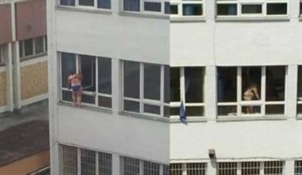 Foto koja je obišla region: Čistačica čisti prozore u donjem vešu Foto koja je obišla region: Čistačica čisti prozore u donjem vešu