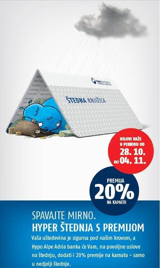 Hypo banka :Premija na kamatu 20 odsto! Hypo banka :Premija na kamatu 20 odsto!