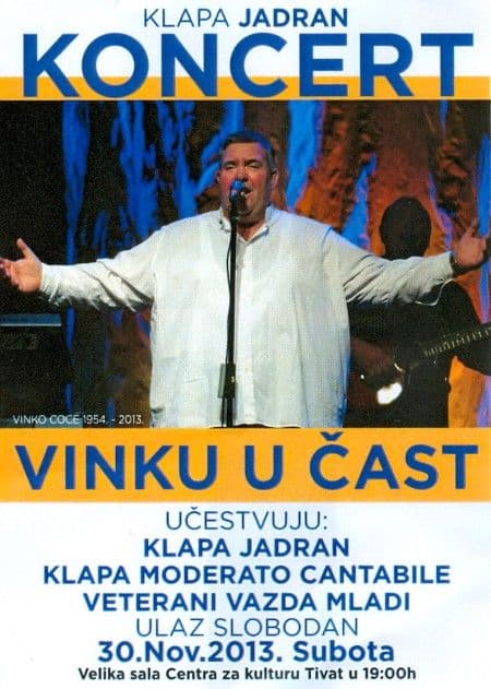 Koncert "Vinku u čast" večeras u Tivtu Koncert "Vinku u čast" večeras u Tivtu