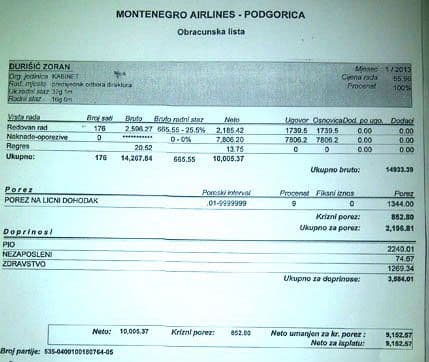 FAKSIMIL KAO DOKAZ: Đurišiću za januar 2013.godine obračunata neto zarada 10.005 eura! FAKSIMIL KAO DOKAZ: Đurišiću za januar 2013.godine obračunata neto zarada 10.005 eura!
