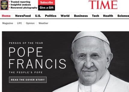 Magazin "Tajm": Papa ličnost godine Magazin "Tajm": Papa ličnost godine