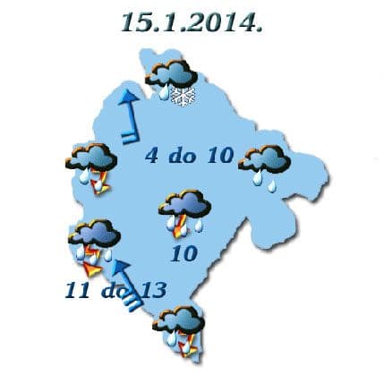 Sjutra oblačno sa kišom, na sjeveru moguć snijeg Sjutra oblačno sa kišom, na sjeveru moguć snijeg