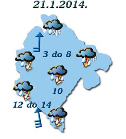 Sjutra kiša, na sjeveru povremeno snijeg Sjutra kiša, na sjeveru povremeno snijeg
