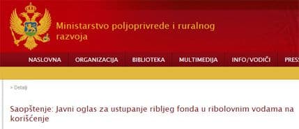 MPR: Javni oglas za ustupanje ribljeg fonda u ribolovnim vodama na korišćenje i prijavu za dozvole za veliki i mali privredni ribolov MPR: Javni oglas za ustupanje ribljeg fonda u ribolovnim vodama na korišćenje i prijavu za dozvole za veliki i mali privredni ribolov