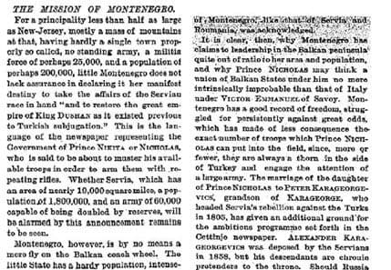 Njujork Tajms 1887. godine o misiji Crne Gore Njujork Tajms 1887. godine o misiji Crne Gore