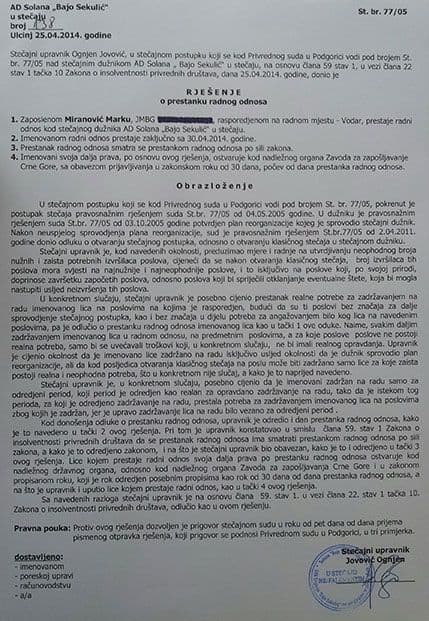 I preostalih 48 radnika Solane danas dobili otkaz! MIRANOVIĆ: Gorak ukus, osnivamo privredno društvo I preostalih 48 radnika Solane danas dobili otkaz! MIRANOVIĆ: Gorak ukus, osnivamo privredno društvo