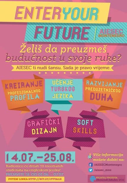 AIESEC Crna Gora organizuje pet radionica AIESEC Crna Gora organizuje pet radionica