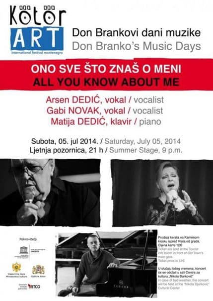 KotorArt: Koncert Gabi Novak, Arsena i Matije Dedić KotorArt: Koncert Gabi Novak, Arsena i Matije Dedić