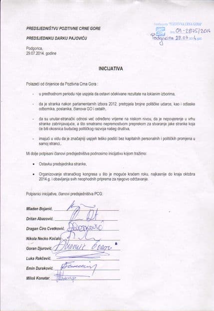 Članovi Predsjedništva Pozitivne traže ostavku Darka Pajovića Članovi Predsjedništva Pozitivne traže ostavku Darka Pajovića