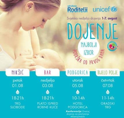 Udruženje Roditelji: Svjetska nedjelja dojenja u četiri crnogorska grada Udruženje Roditelji: Svjetska nedjelja dojenja u četiri crnogorska grada