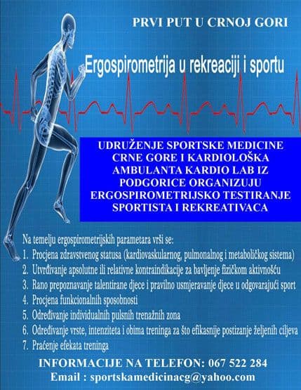 Ergospirometrijska testiranja sportista od sada i u Crnoj Gori Ergospirometrijska testiranja sportista od sada i u Crnoj Gori