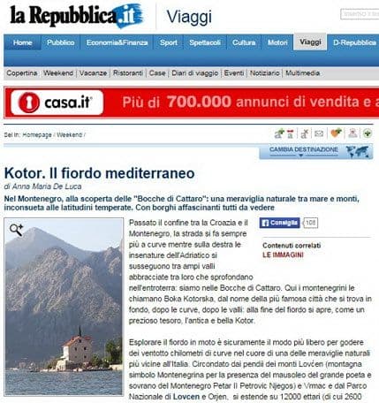 Italijanska "Republika" objavila reportažu o Kotoru Italijanska "Republika" objavila reportažu o Kotoru