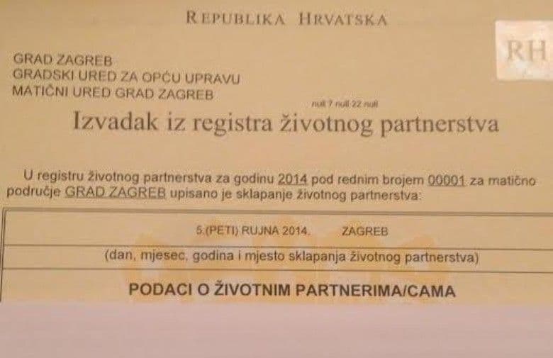 Zagreb: Sklopljen prvi gej brak Zagreb: Sklopljen prvi gej brak