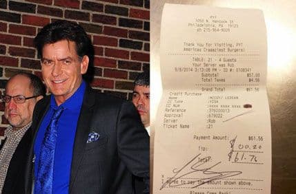 Čarli Šin ponovo oduševio: Poslao 1000 dolara konobaru Čarli Šin ponovo oduševio: Poslao 1000 dolara konobaru