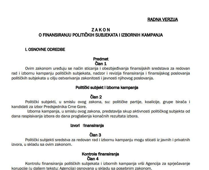 RADNA VERZIJA: Kontrolu partija vrši Agencija za korupciju, dozvoljeno zapošljavanje na određeno, zabranjene donacije od stranih država RADNA VERZIJA: Kontrolu partija vrši Agencija za korupciju, dozvoljeno zapošljavanje na određeno, zabranjene donacije od stranih država