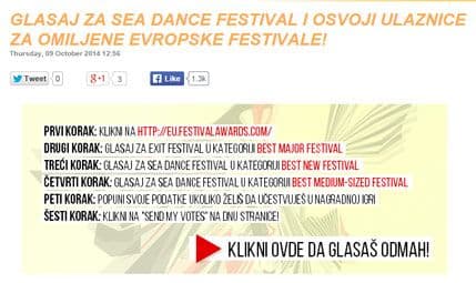 Glasajte za SEA DANCE FESTIVAL i osvojite ulaznice za najbolje festivale Glasajte za SEA DANCE FESTIVAL i osvojite ulaznice za najbolje festivale