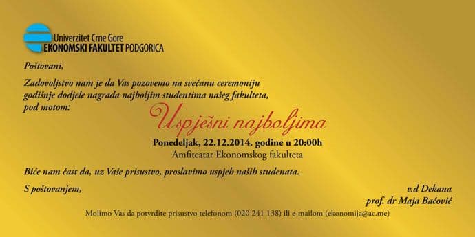 Baćović: Najbolji studenti Ekonomskog biće nagrađeni Baćović: Najbolji studenti Ekonomskog biće nagrađeni
