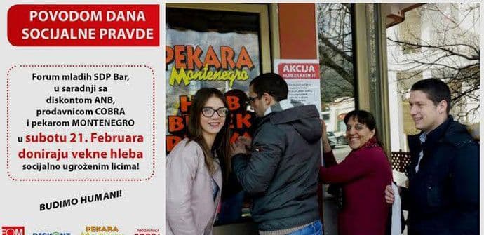 Mladi SDP-a obilježili Svjetski dan socijalne pravde dijeleći hljeb ugroženima Mladi SDP-a obilježili Svjetski dan socijalne pravde dijeleći hljeb ugroženima