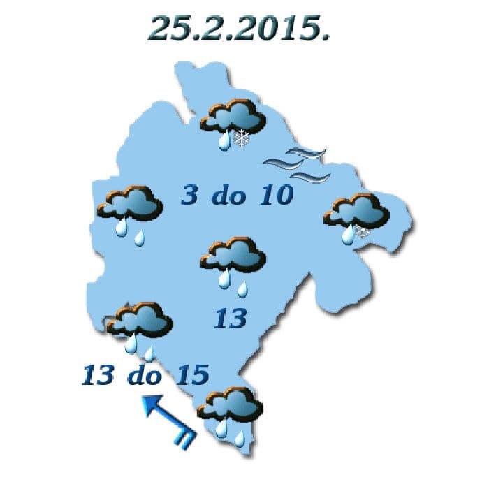 Sjutra povremeno kiša, na sjeveru moguć snijeg Sjutra povremeno kiša, na sjeveru moguć snijeg