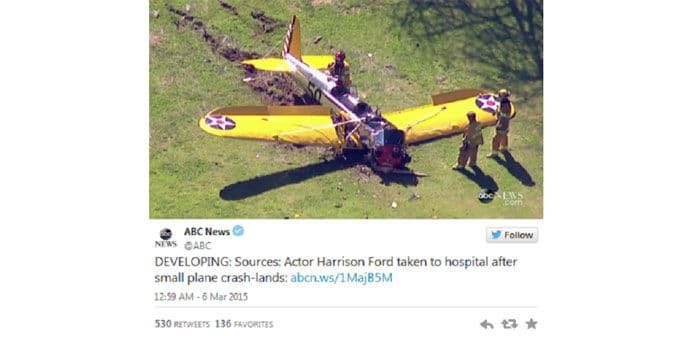 Harison Ford povrijeđen u padu aviona Harison Ford povrijeđen u padu aviona