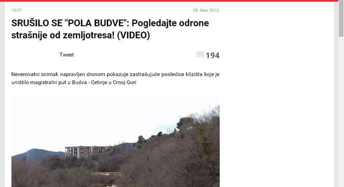 Neprimjereni komentari na srpskim portalima zbog klizišta kod Budve Neprimjereni komentari na srpskim portalima zbog klizišta kod Budve