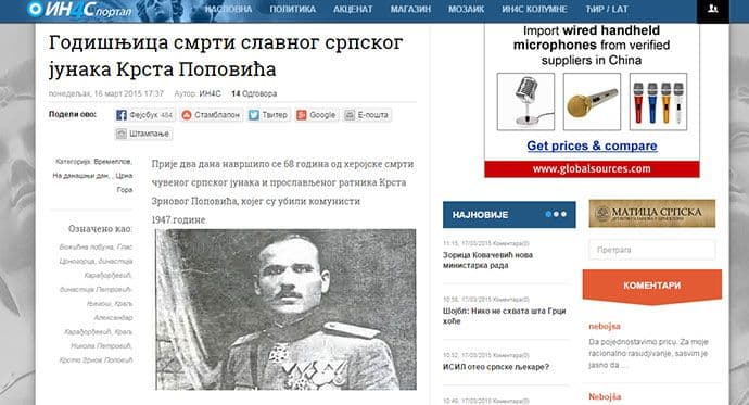 Portal IN4S nazvao Krsta Zrnova Popovića srpskim junakom! Portal IN4S nazvao Krsta Zrnova Popovića srpskim junakom!