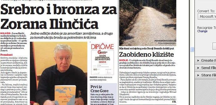 Uspjeh crnogorskog pronalazača: Srebro i bronza za Zorana Ilinčića Uspjeh crnogorskog pronalazača: Srebro i bronza za Zorana Ilinčića