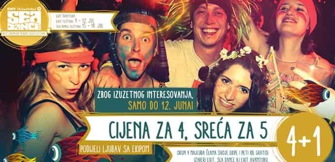 Još dva dana akcije „4+1“ za ovogodišnji Sea Dance i Exit Avanturu Još dva dana akcije „4+1“ za ovogodišnji Sea Dance i Exit Avanturu