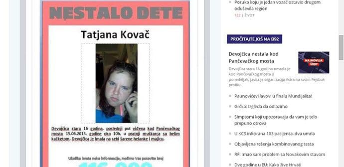 Nestala Tatjana Kovač (16) Nestala Tatjana Kovač (16)