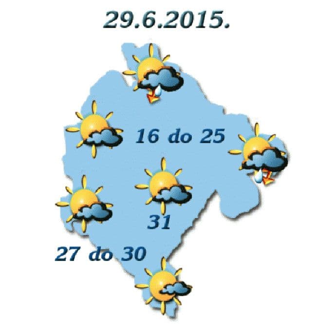 Sjutra promjenljivo oblačno sa sunčanim intervalima, do 31 stepen Sjutra promjenljivo oblačno sa sunčanim intervalima, do 31 stepen