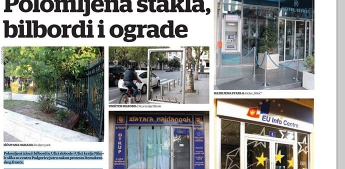 Centar grada: Polomljena stakla, bilbordi i ograde Centar grada: Polomljena stakla, bilbordi i ograde
