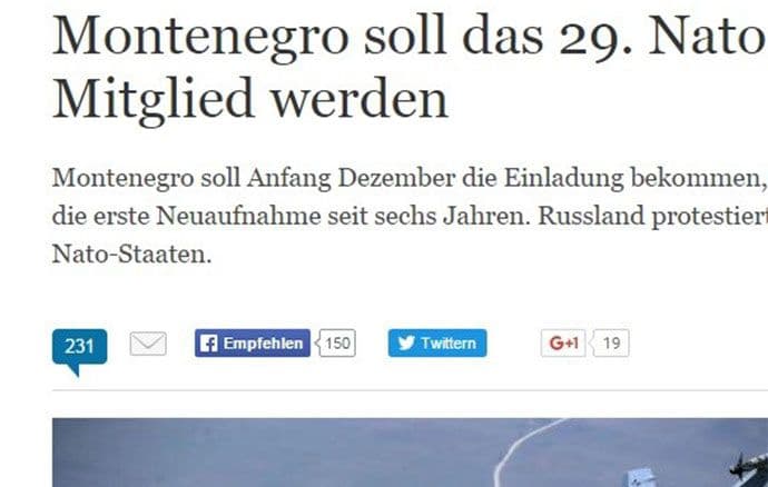 "Die Welt": Crna Gora sigurno dobija poziv u NATO "Die Welt": Crna Gora sigurno dobija poziv u NATO