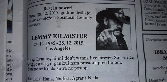 Čitulja za frontmena Motorheda oduševila region Čitulja za frontmena Motorheda oduševila region