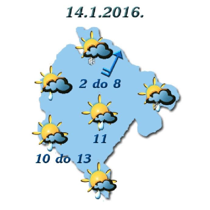 Sjutra promjenljivo oblačno, do 13 stepeni Sjutra promjenljivo oblačno, do 13 stepeni