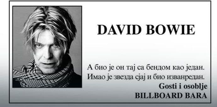 Čačani dali čitulju Dejvidu Bouviju Čačani dali čitulju Dejvidu Bouviju