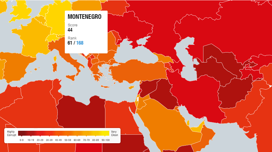 Značajan napredak Crne Gore na listi Indeksa percepcije korupcije Značajan napredak Crne Gore na listi Indeksa percepcije korupcije