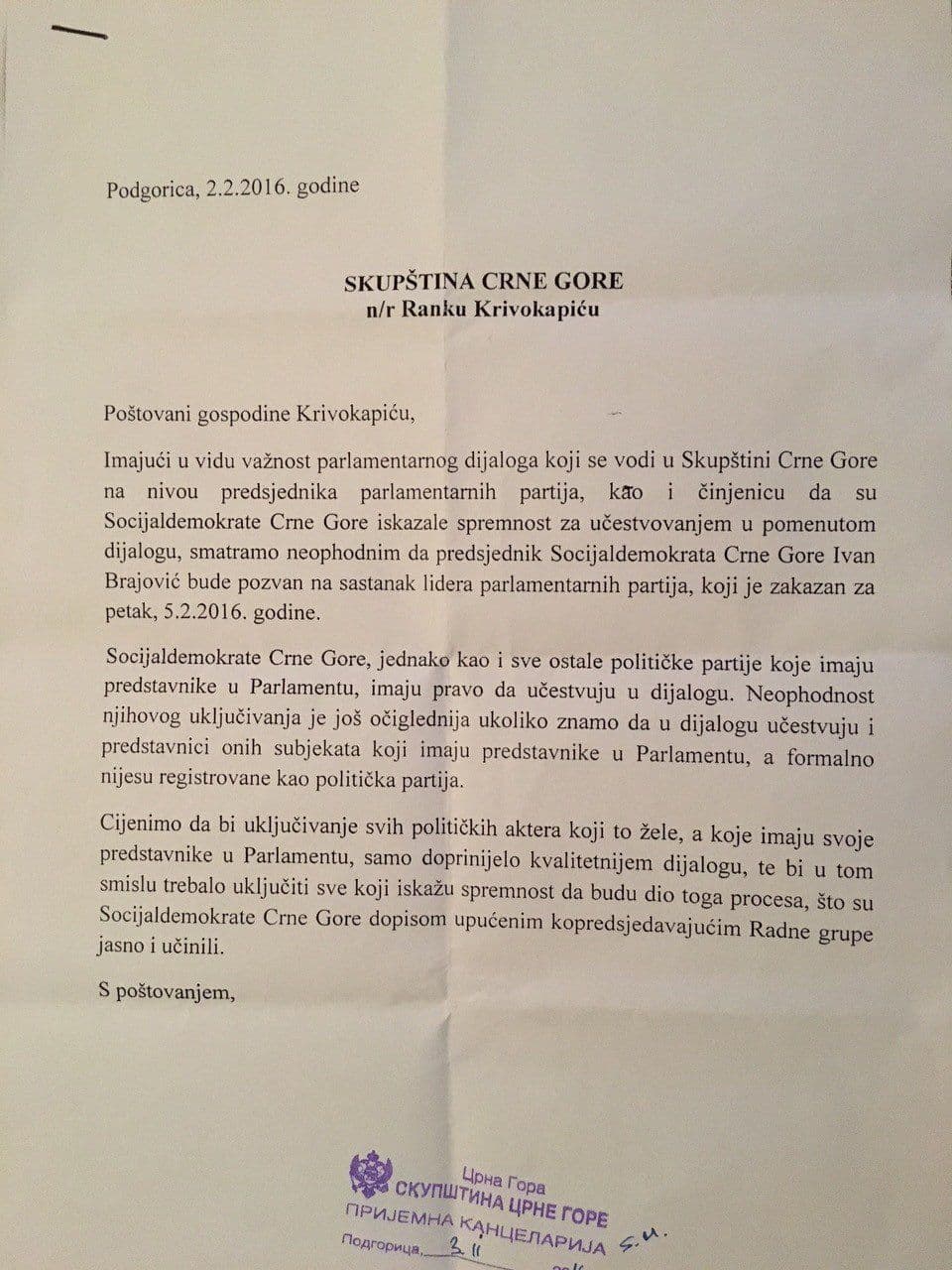 Pismo Krivokapiću: Brajović da bude pozvan na sastanak lidera partija Pismo Krivokapiću: Brajović da bude pozvan na sastanak lidera partija