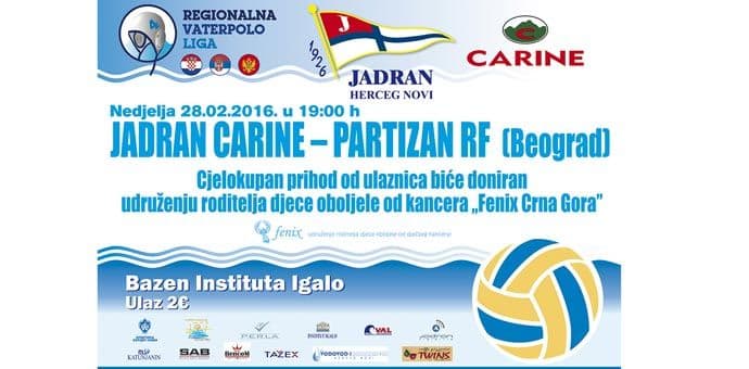 Jadran dočekuje Partizan: Sav prihod od ulaznica udruženju „Fenix“ Jadran dočekuje Partizan: Sav prihod od ulaznica udruženju „Fenix“