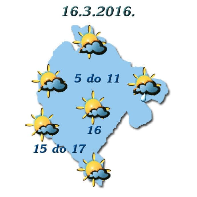 Sjutra promjenljivo oblačno sa sunčanim periodima, do 17 stepeni Sjutra promjenljivo oblačno sa sunčanim periodima, do 17 stepeni