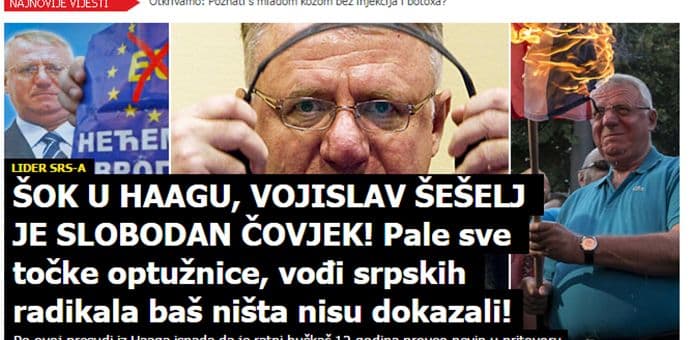Hrvatski mediji o presudi Šešelju: Šok u Hagu! Hrvatski mediji o presudi Šešelju: Šok u Hagu!