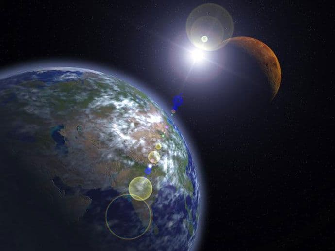 Mars, Zemlja i Sunce za vikend savršeno poređani Mars, Zemlja i Sunce za vikend savršeno poređani