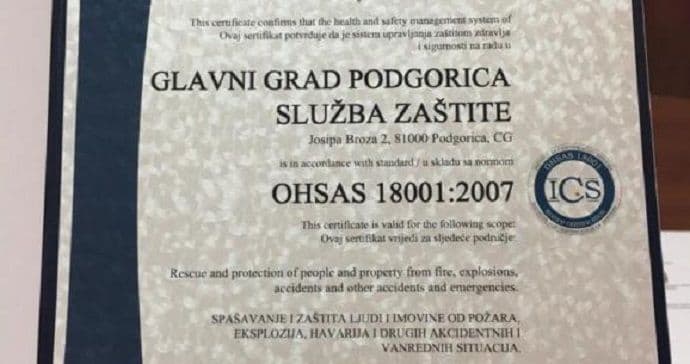 Služba zaštite dobila Sertifikat OHSAS 18001 Služba zaštite dobila Sertifikat OHSAS 18001