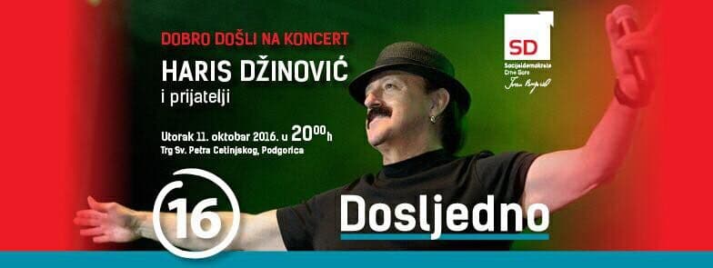 PODGORICA: Socijaldemokrate poklanjaju koncert Harisa Džinovića PODGORICA: Socijaldemokrate poklanjaju koncert Harisa Džinovića