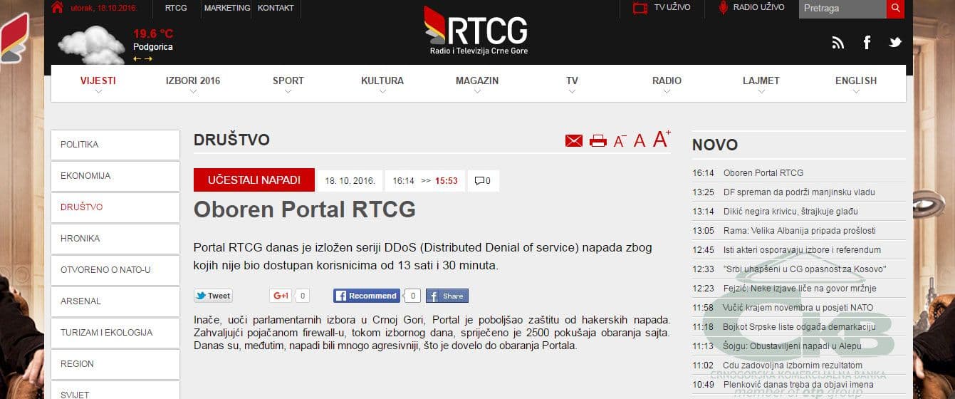 UČESTALI NAPADI: Oboren Portal RTCG UČESTALI NAPADI: Oboren Portal RTCG