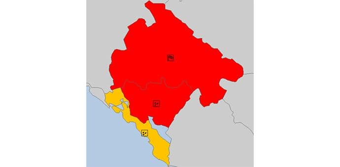 Crveni meteo alarmi za centralni i sjeverni dio Crne Gore Crveni meteo alarmi za centralni i sjeverni dio Crne Gore